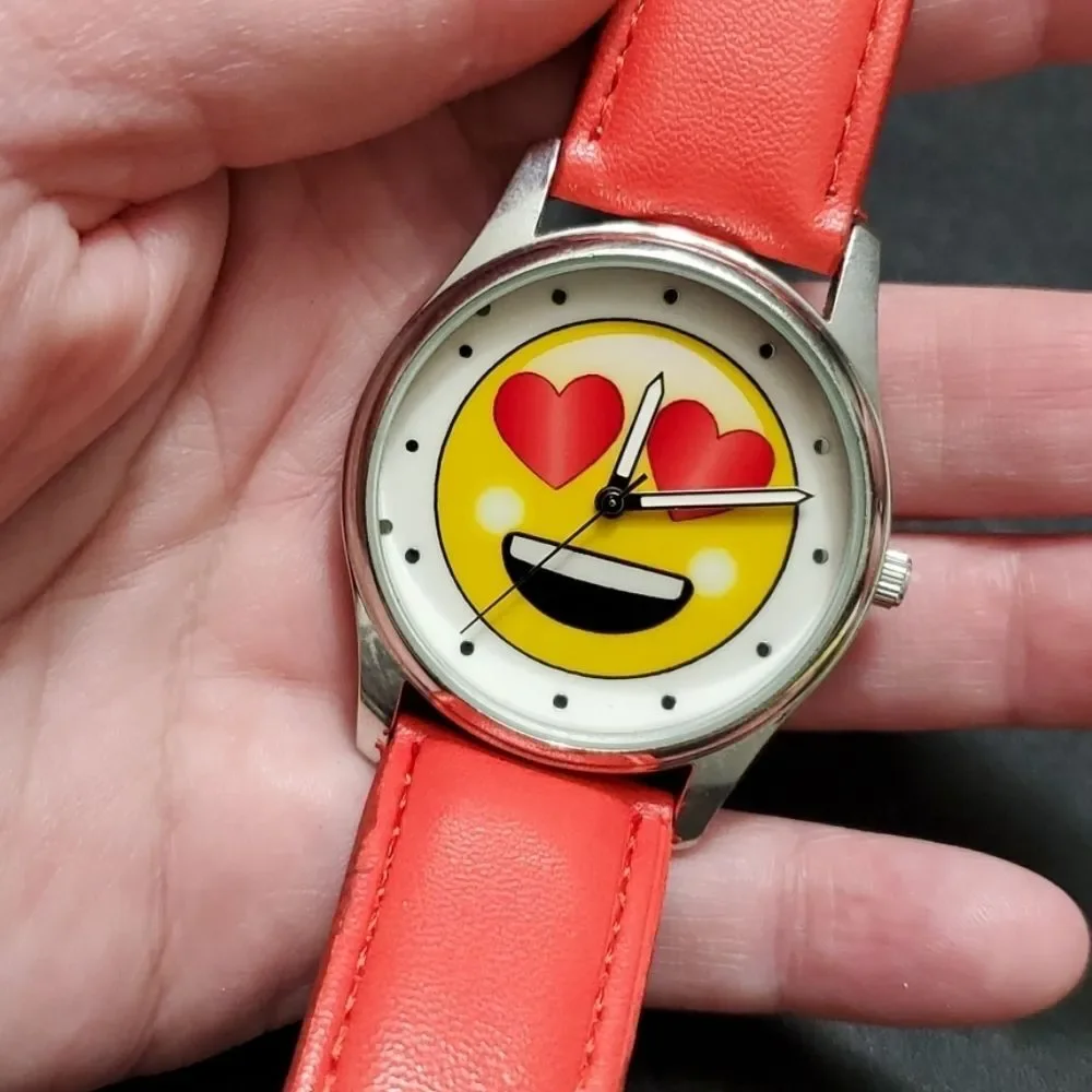 Red and yellow happy face emoji watch